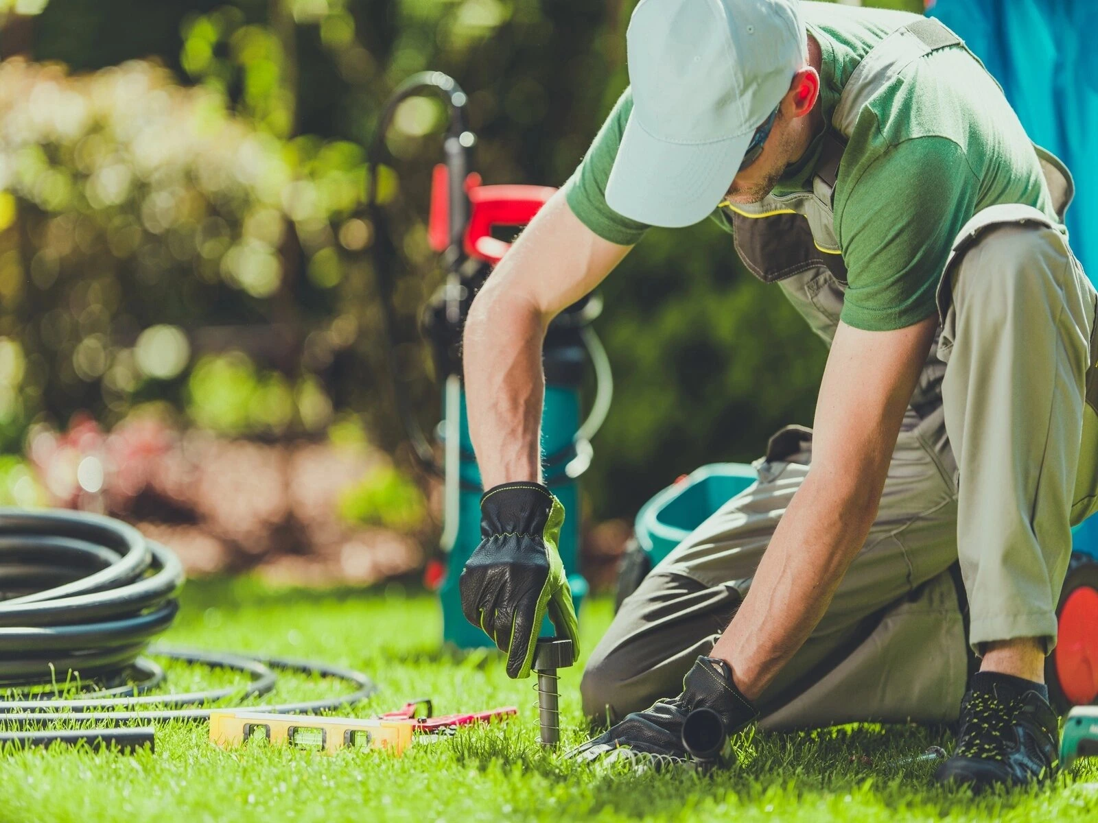 man instaling sprinkler